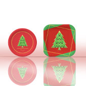 Assiettes En Carton Plaque papier rouge Carré vert Joyoux Noel