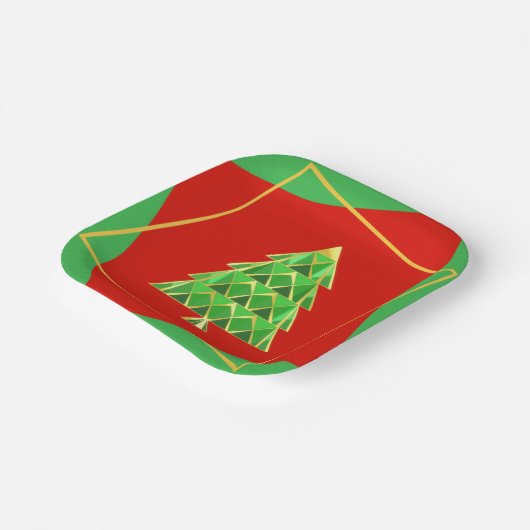 Assiettes En Carton Plaque papier rouge Carré vert Joyoux Noel (Angulaire)