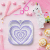 Assiettes En Carton Plaque papier super Retro Hippie Purple Coeur (Fête)