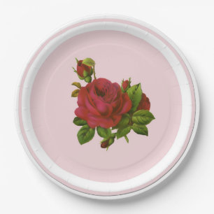 Assiettes En Carton Plaque papier vintage Red Roses Party