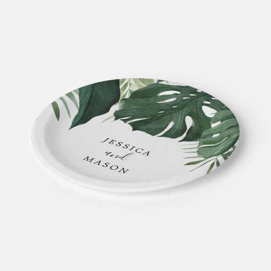 Assiettes En Carton Plaque papier Wedding shower de Monstera Tropical (Angle)