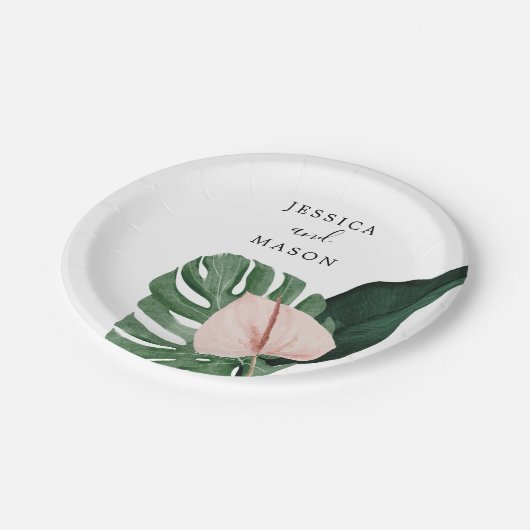 Assiettes En Carton Plaque papier Wedding shower de Monstera Tropical (Angle)