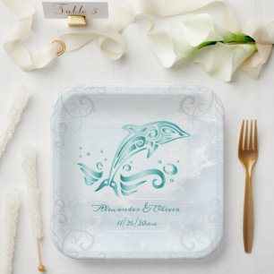 Assiettes En Carton Plaque papier Wedding shower Dolphin turquoise