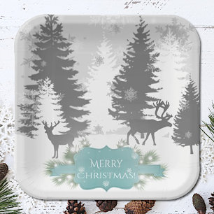 Assiettes En Carton Plaque papier Winter Wonderland - Turquoise