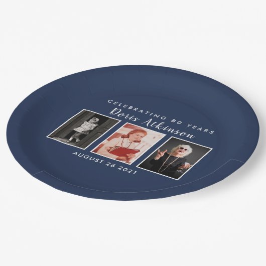 Assiettes En Carton Plaque photo 80e anniversaire (Angle)