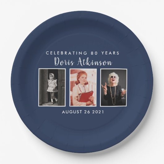 Assiettes En Carton Plaque photo 80e anniversaire (Devant)