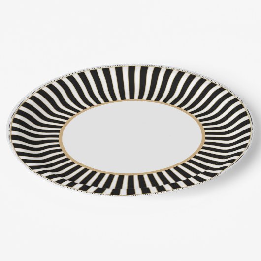 Assiettes En Carton Plaque rayée noire et blanche (Angle)