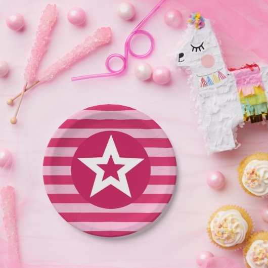 Assiettes En Carton Plaque rose étoile (Fête)