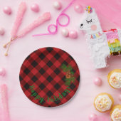 Assiettes En Carton Plaque rouge rustique et noire - cônes de pin (Fête)