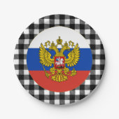 Assiettes En Carton Plaque Russie, plaid de buffle & drapeau russe (Devant)