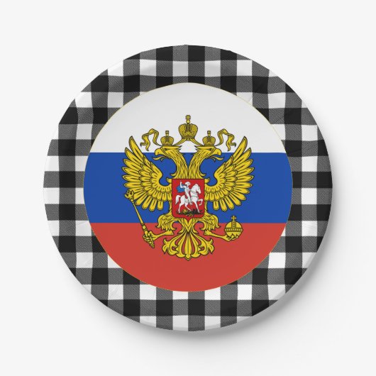 Assiettes En Carton Plaque Russie, plaid de buffle & drapeau russe (Devant)