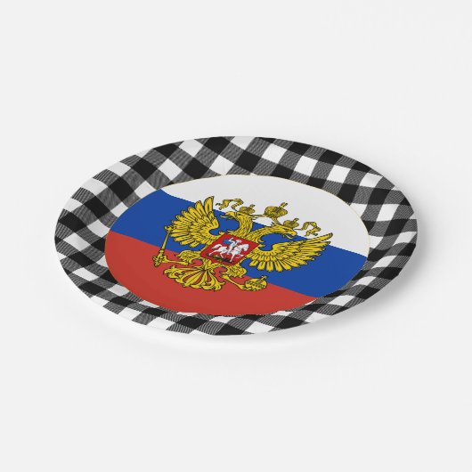 Assiettes En Carton Plaque Russie, plaid de buffle & drapeau russe (Angle)
