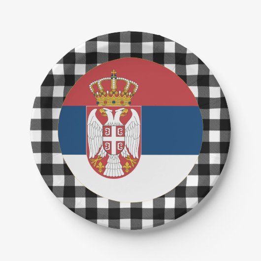 Assiettes En Carton Plaque serbe, plaid de buffle & drapeau serbe (Devant)
