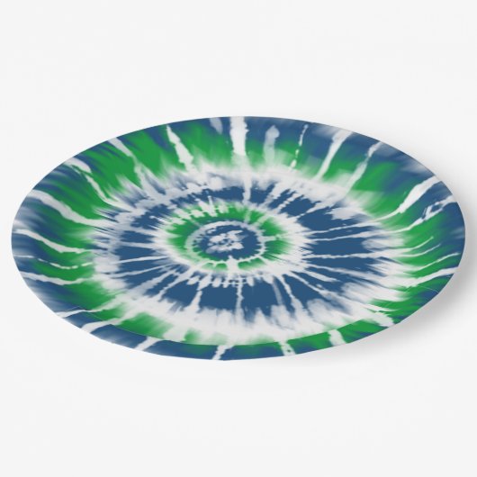 Assiettes En Carton Plaque Spiral Party Teinture Bleu et Vert (Angle)