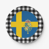 Assiettes En Carton Plaque Suède, plaid de buffle & Drapeau suédois (Devant)