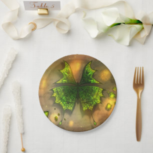 Assiettes En Carton Plaque vintage en papier avec papillon vert