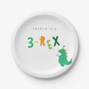 Assiettes En Carton Plaques 3-Rex Dinosaur Party pour le 3e anniversai