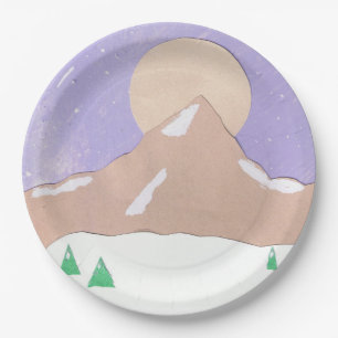 Assiettes En Carton Plaques à papier avec la scène de montagne