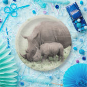 Assiettes En Carton Plaques à papier blanches de rhinocéros et de bébé (Fête)