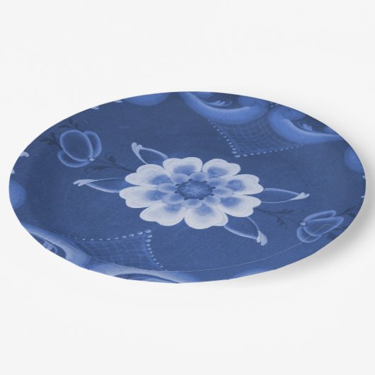Assiettes En Carton Plaques à papier bleues et blanches de Rosemaling (Angle)
