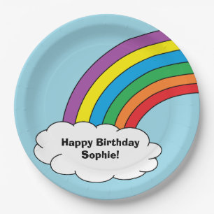 Assiettes En Carton Plaques à papier "d'anniversaire d'arc-en-ciel"