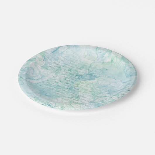 Assiettes En Carton Plaques à papier d'aquarelle verte turquoise (Angle)