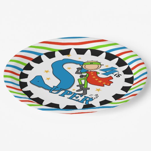 Assiettes En Carton Plaques à papier de 4ème anniversaire de garçon de (Angle)