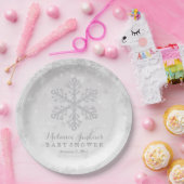 Assiettes En Carton Plaques à papier de baby shower d'argent de flocon (Fête)