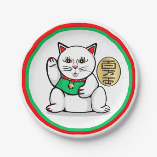 Assiettes En Carton Plaques à papier de chat asiatique chanceux