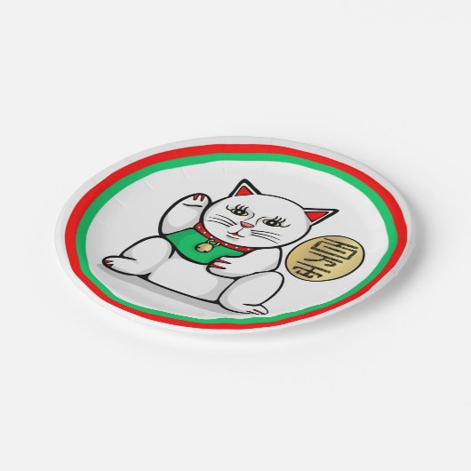 Assiettes En Carton Plaques à papier de chat asiatique chanceux (Angle)