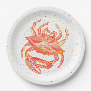 Assiettes En Carton Plaques à papier de crabe rouge lumineux