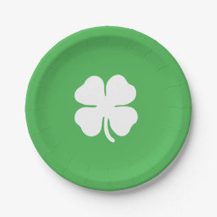 Assiettes En Carton Plaques à papier de feuille de tréfle blanc