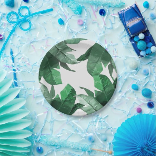 Assiettes En Carton Plaques à papier de feuille tropicale (Fête)