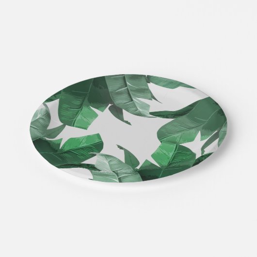 Assiettes En Carton Plaques à papier de feuille tropicale (Angle)