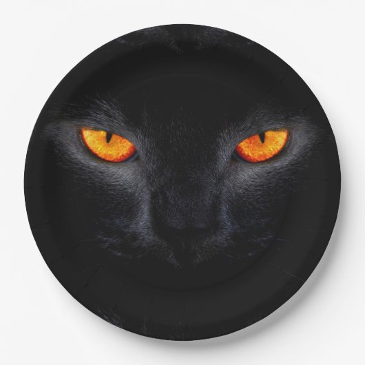 Assiettes En Carton Plaques à papier de Halloween/chat noir (Devant)