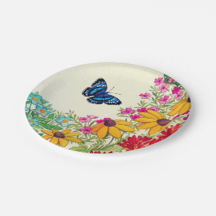 Assiettes En Carton Plaques à papier de jardin floral de papillon