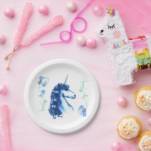 Assiettes En Carton Plaques à papier de licorne bleue (Fête)