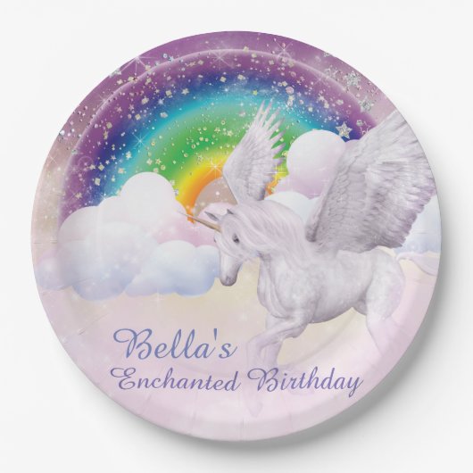 Assiettes En Carton Plaques à papier de licorne d'arc-en-ciel (Devant)