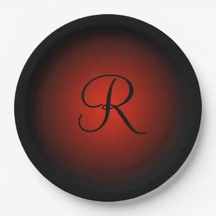 Assiettes En Carton Plaques à papier de monogramme noir rouge