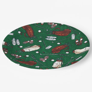 Assiettes En Carton Plaques à papier de motif de golf de vert de temp