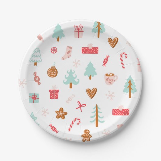 Assiettes En Carton Plaques à papier de motif de vacances d'hiver (Devant)