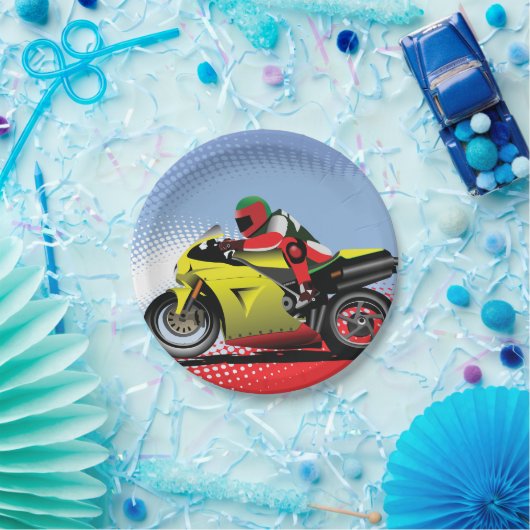 Assiettes En Carton Plaques à papier de moto jaune (Fête)