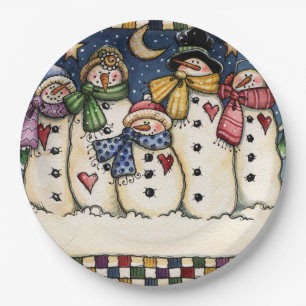Assiettes En Carton Plaques à papier de Noël de famille de bonhomme