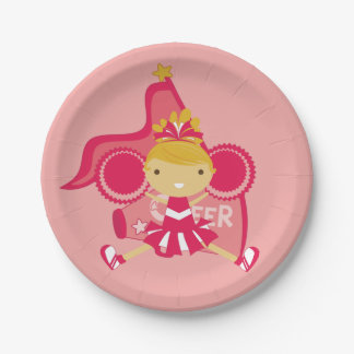 Assiettes En Carton Plaques à papier de partie rose de pom-pom girl de