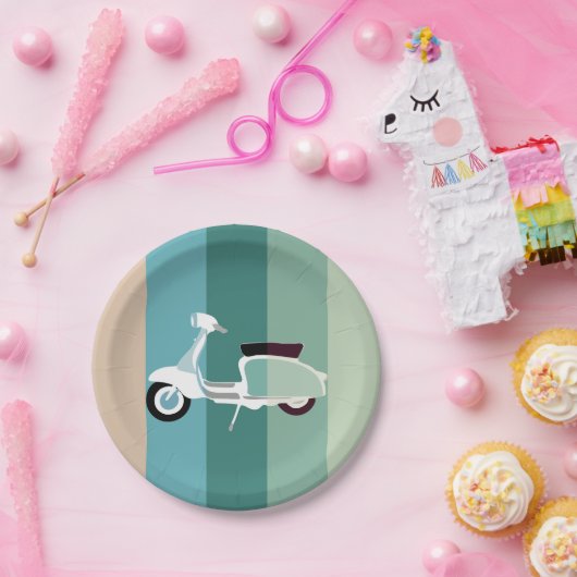 Assiettes En Carton Plaques à papier de rétro partie rayée de scooter (Fête)