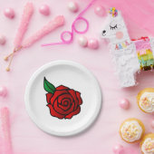 Assiettes En Carton Plaques à papier de rose rouge (Fête)
