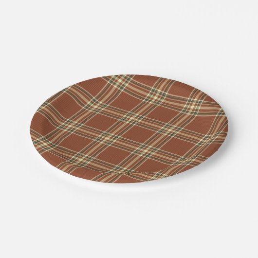 Assiettes En Carton Plaques à papier de tartan Brown (Angle)