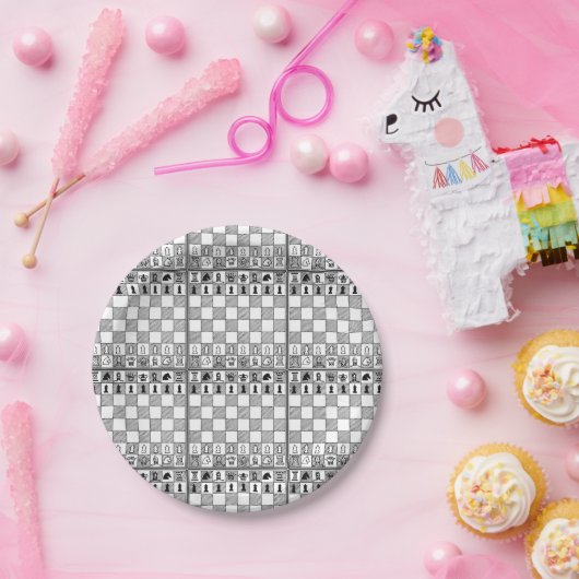 Assiettes En Carton Plaques à papier d'échecs de nuit orientée noire (Fête)