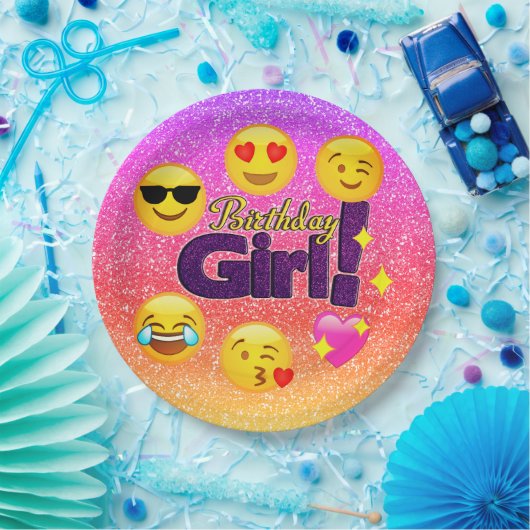 Assiettes En Carton Plaques à papier d'Emoji de fille d'anniversaire (Fête)
