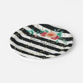 Assiettes En Carton Plaques à papier d'or rayé blanc noir moderne (Angle)